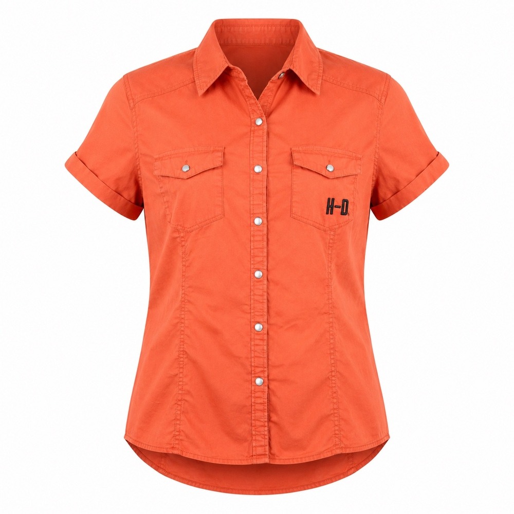 Harley-Davidson Orange pearl Snap Graphic Biker Shirt women's streetwear 2XL